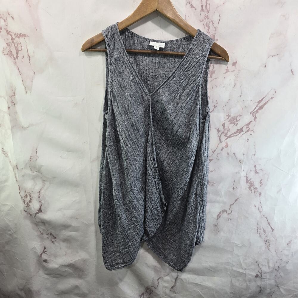 J Jill Tank Top Womens Small Blue Linen V Twist Knot Assymetric Tunic Shirt